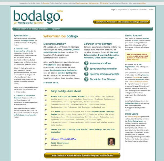 Design du Moyen Âge Internet : bodalgo au début de 2008