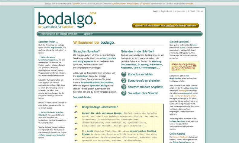 Дисайн из средневековья интернета: bodalgo на старте в 2008 году
